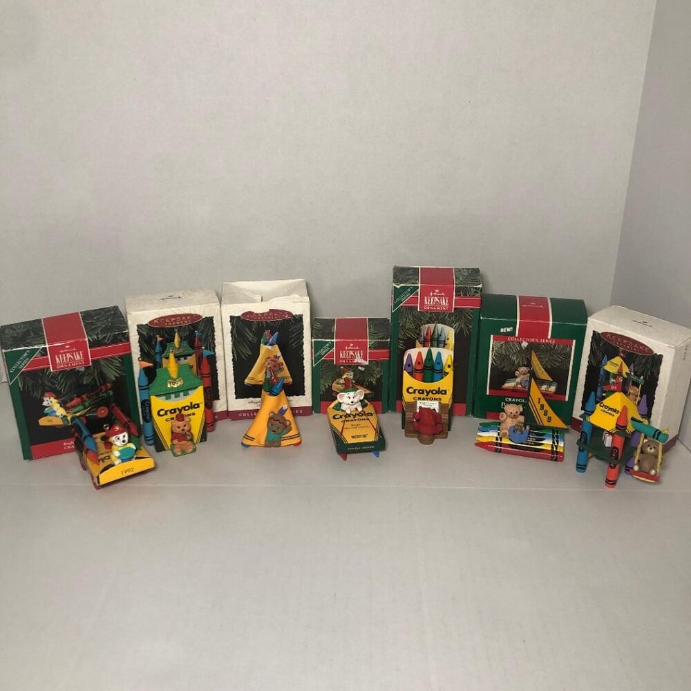 VTG Hallmark Keepsake Crayola Christmas Ornaments Lot Of 7 with Boxes 80's 90’s